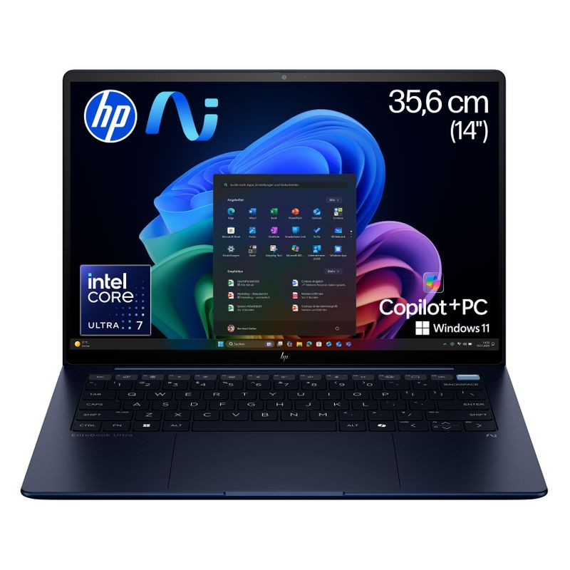 HP EliteBook Ultra G1i KI Laptop Intel Core Ultra 7 258V 35,6 cm (14") Touchscreen 2.8K 32 GB LPDDR5x-SDRAM 1 TB SSD Windows 11 Pro Copilot+ PC Blau (B66THAT#ABD)