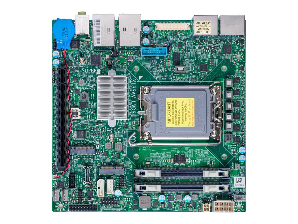 SUPERMICRO X13SAV-LVDS - Motherboard - Mini-ITX - LGA1700-Sockel - Q670E Chipsatz - USB 3.2 Gen 1, USB 3.2 Gen 2 - 2.5 Gigabit LAN - Onboard-Grafik (CPU erforderlich) - HD Audio