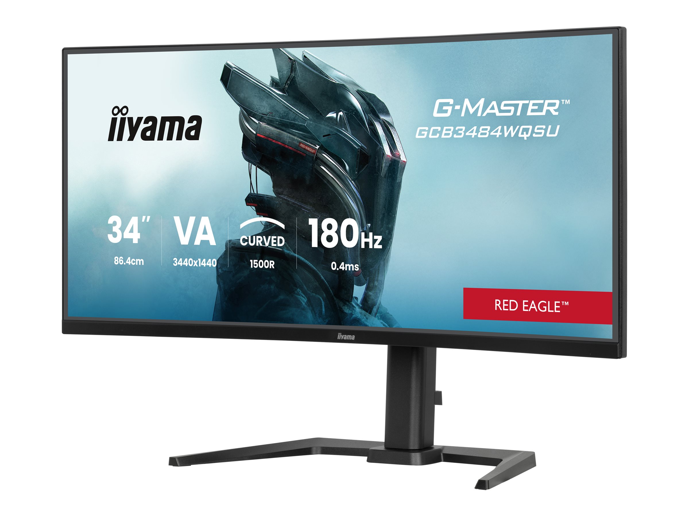 iiyama G-MASTER Red Eagle GCB3484WQSU-B1 - LED-Monitor - Gaming - gebogen - 86.4 cm (34") (31.4" sichtbar) - 3440 x 1440 UWQHD @ 180 Hz - VA - 500 cd/m² - 4000:1 - 0.4 ms - 2xHDMI, DisplayPort, 2xUSB-C, 2xUSB - Lautsprecher - Schwarz