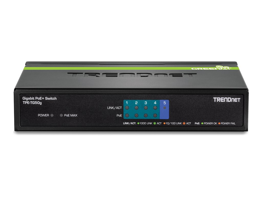 TRENDnet TPE TG50g - Switch - 4 x 10/100/1000 (PoE+) + 1 x 10/100/1000 - Desktop - PoE+ (31 W) - TAA-konform