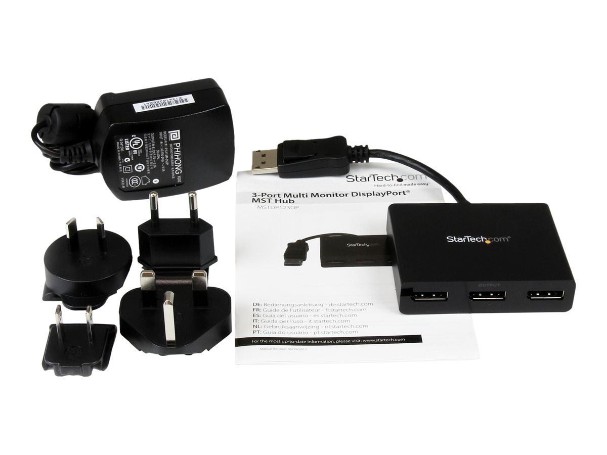 StarTech.com 3-Port Multi Monitor Adapter - DisplayPort 1.2 MST-Hub auf Dual 4K 30Hz & 1x 1080p - Video-Splitter für den erweiterten Desktop-Modus nur auf Windows-PCs - DP auf 3x DP-Monitore (MSTDP123DP) - Video-Verteiler - 3 Anschlüsse