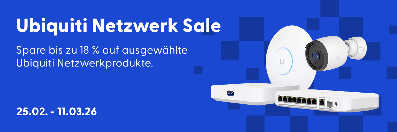Teilnahmebedingungen:Spare bis zu 18 % gegenüber der UVP auf ausgewählte Ubiquiti Netzwerkprodukte – darunter zahlreiche Topseller aus den Bereichen Access Points, Switches, Netzwerkkameras und Router. Aktionszeitraum: 25.02.2026 bis 11.03.2026. Nur solange der Vorrat reicht. Der angezeigte Preis entspricht bereits dem reduzierten Aktionspreis. Ein Gutscheincode ist nicht erforderlich.