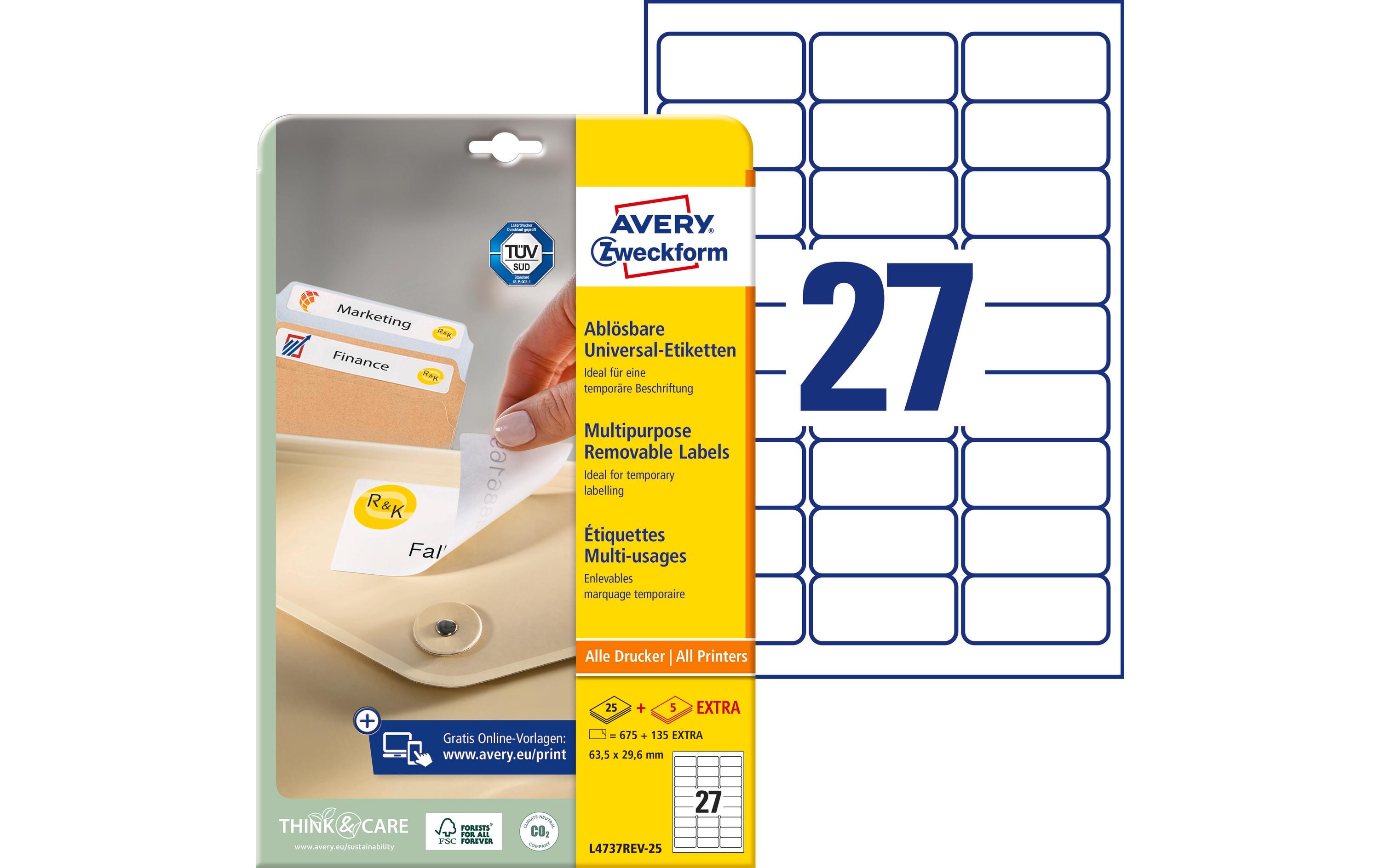 Avery - Etiketten - 675 Etikett(en) - 63.5 x 29.6 mm