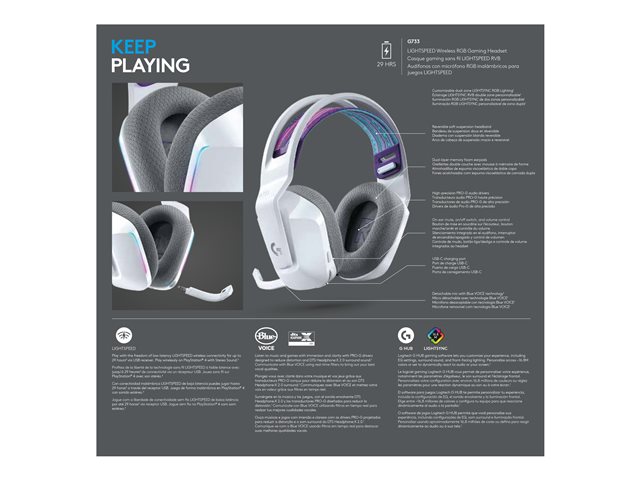 Logitech G G733 LIGHTSPEED Wireless RGB Gaming Headset - Headset - ohrumschließend - 2,4 GHz - kabellos - weiß