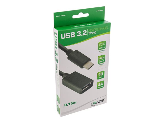 InLine - USB-Adapter - USB-C (M) bis USB Typ A (W) - USB 3.1 - 3 A - 15 cm - Schwarz
