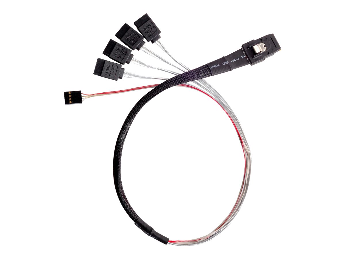SilverStone CPS03 - SATA- / SAS-Kabel - mit Sidebands - 4-Lane - Mini SAS (SFF-8087) (M) bis SATA, Seitenband (W) - 50 cm - Schwarz