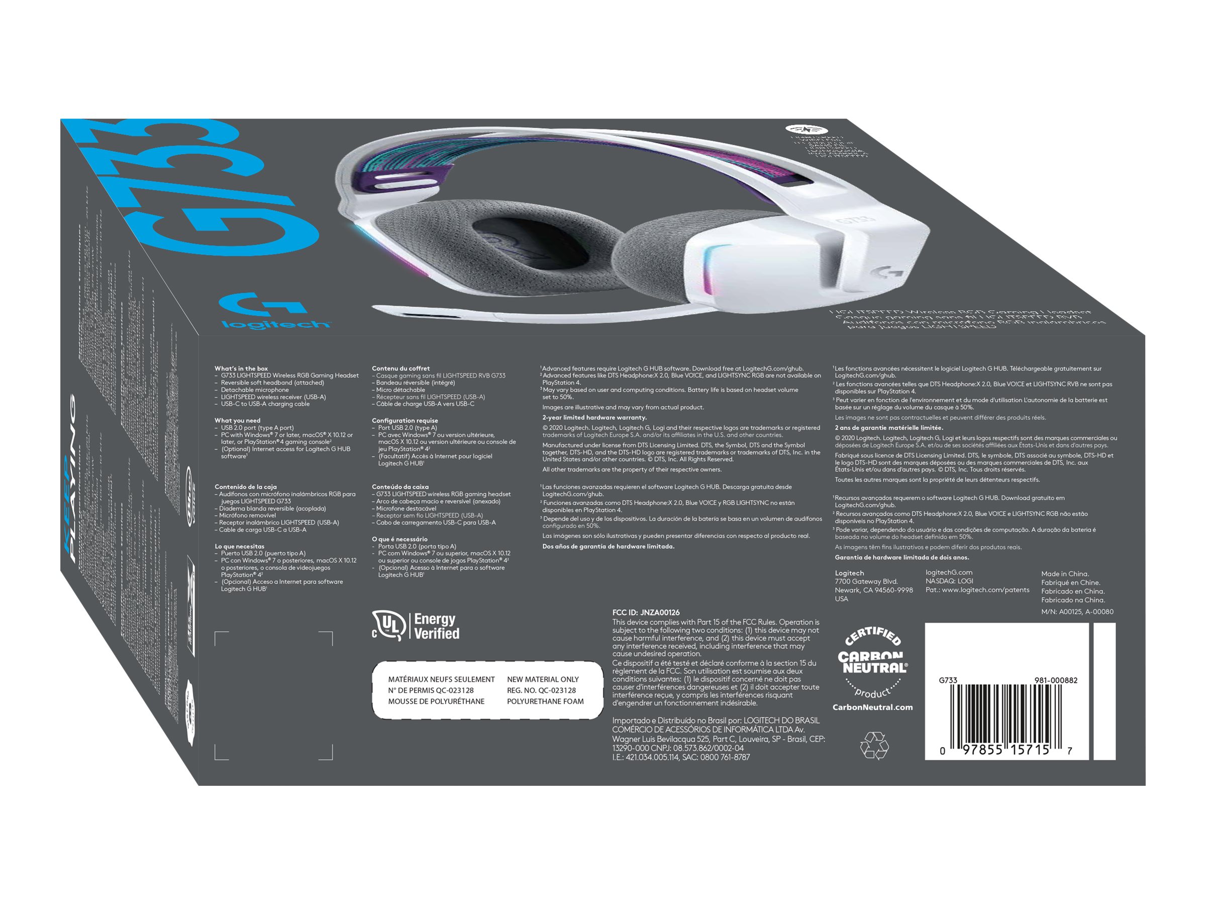 Logitech G G733 LIGHTSPEED Wireless RGB Gaming Headset - Headset - ohrumschließend - 2,4 GHz - kabellos - weiß