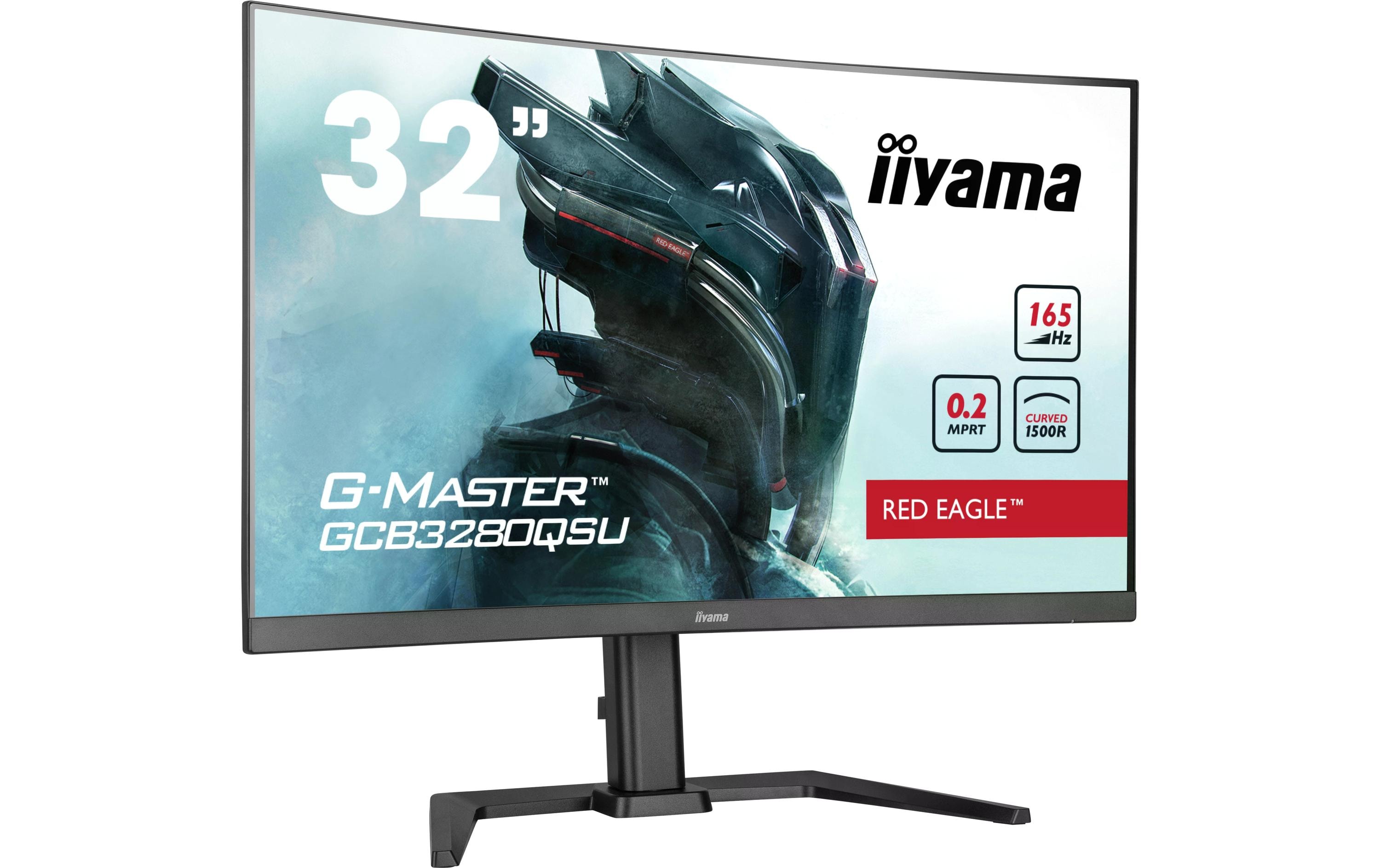 iiyama G-MASTER Red Eagle GCB3280QSU-B1 - LED-Monitor - gebogen - 81.3 cm (32") (31.5" sichtbar) - 2560 x 1440 WQHD @ 165 Hz - VA - 350 cd/m² - 3000:1 - 0.2 ms - 2xHDMI, DisplayPort - Lautsprecher - mattschwarz