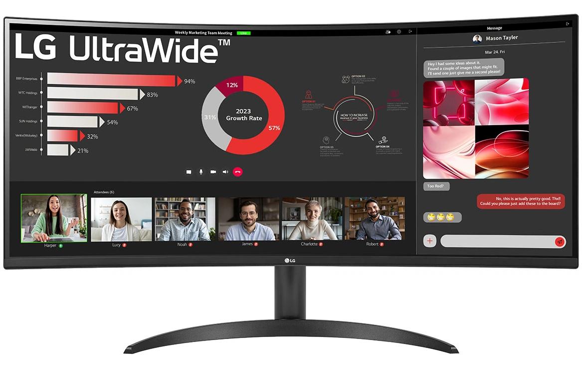 LG UltraWide 34WR50QK-B - LED-Monitor - gebogen - 86.42 cm (34") - 3440 x 1440 WQHD @ 100 Hz - VA - 300 cd/m² - 3000:1 - HDR10 - 5 ms - 2xHDMI, DisplayPort