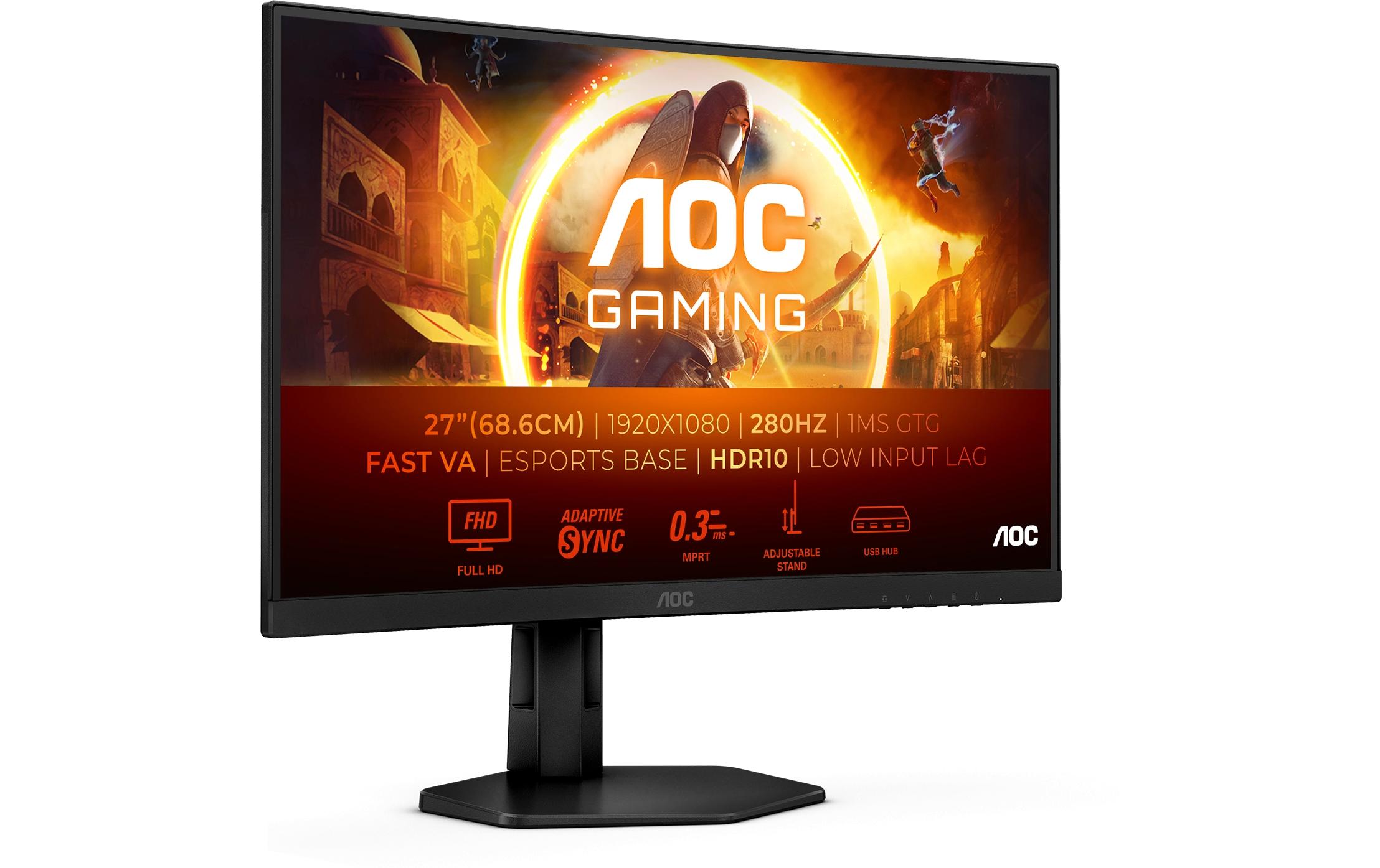 AOC Gaming C27G4ZXU - LED-Monitor - Gaming - gebogen - 68.5 cm (27") - 1920 x 1080 Full HD (1080p) @ 280 Hz - Fast VA - 300 cd/m² - 4000:1 - HDR10 - 0.3 ms - Lautsprecher - Schwarz