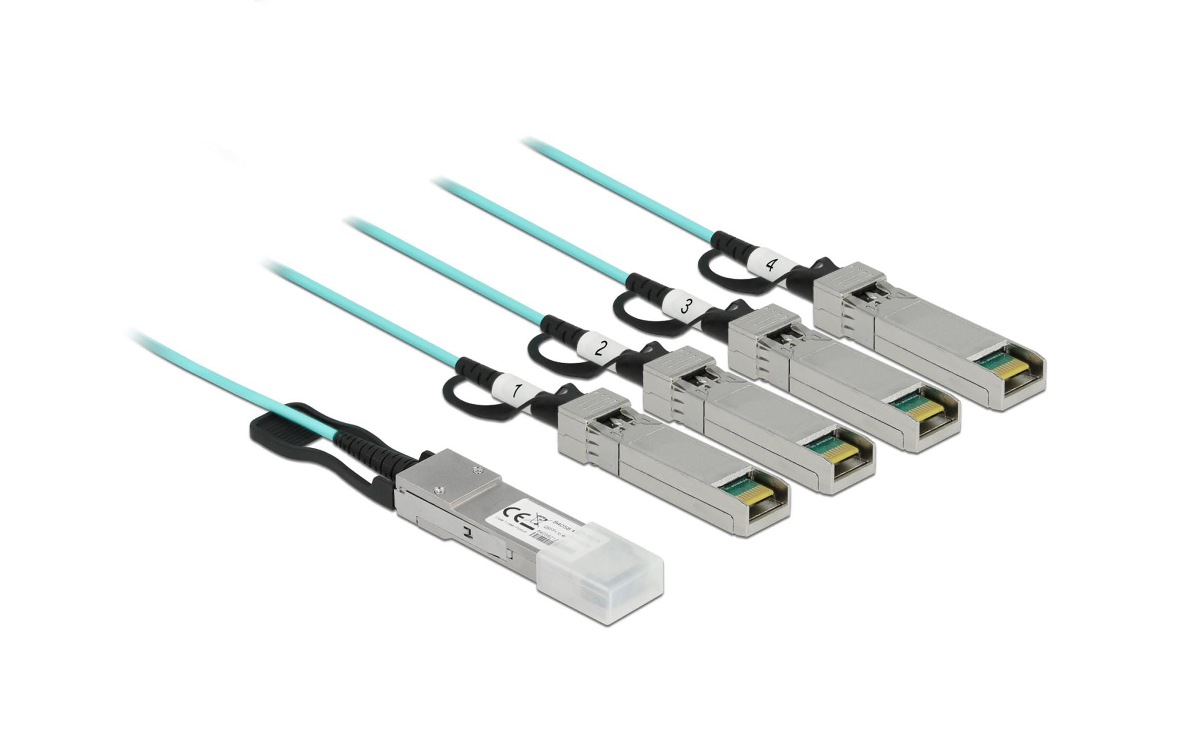 Delock - Ethernet 40 GBase-AOC-Kabel - QSFP+ (M) zu SFP+ (M) - 3 m - 3 mm - SFF-8436 - Active Optical Cable (AOC) - Aquamarin