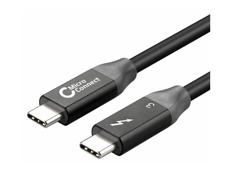 MicroConnect - Thunderbolt-Kabel - 24 pin USB-C (M) zu 24 pin USB-C (M) - USB 3.1 Gen 2 / Thunderbolt 3 - 2 m - USB-Stromversorgung (100 W), Support von 4K 60 Hz - Schwarz