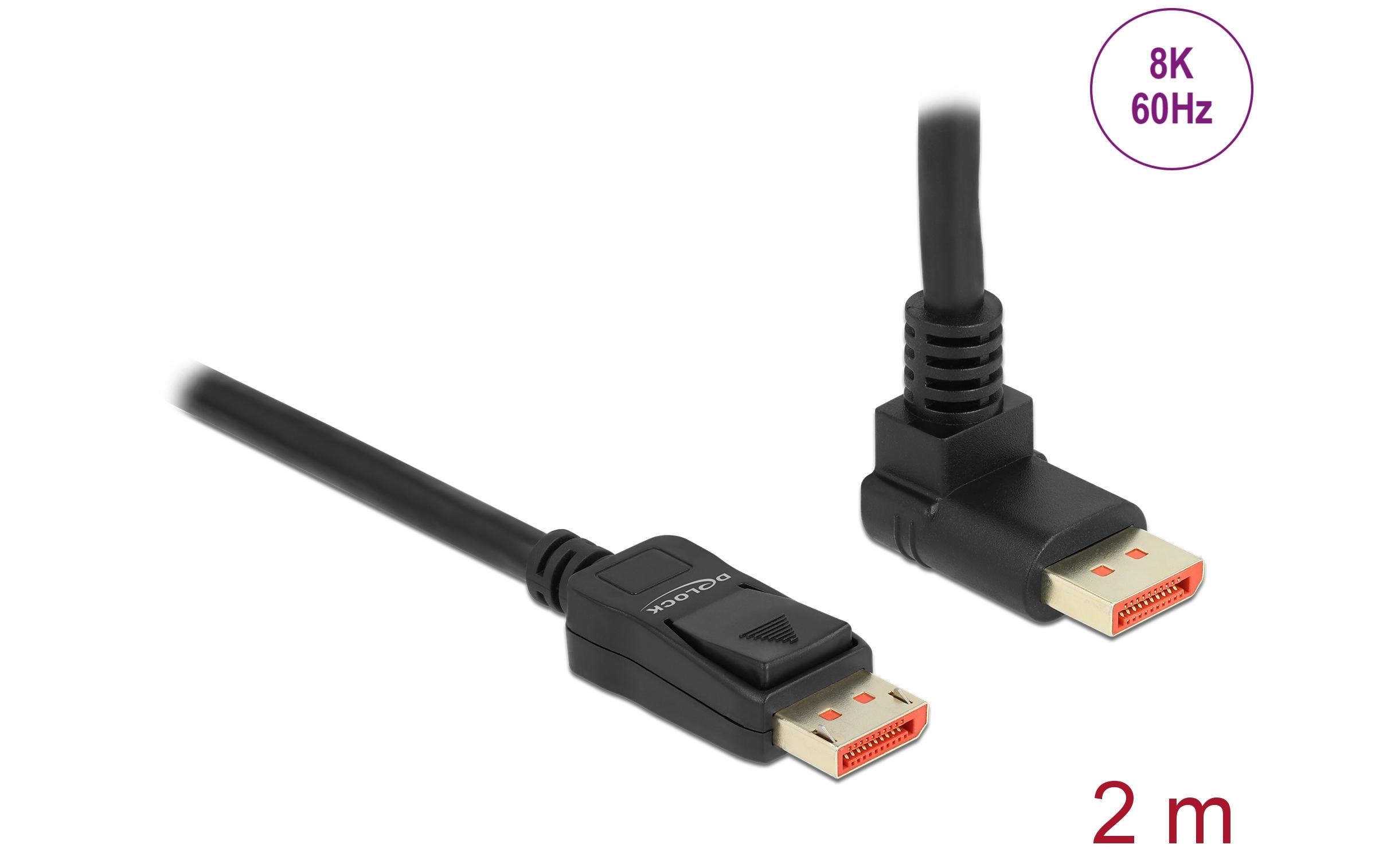 Delock - DisplayPort-Kabel - DisplayPort (M) gerade zu DisplayPort (M) nach oben angewinkelt - DisplayPort 1.4 - 2 m - unterstützt 8K 60 Hz (7680 x 4320) - Schwarz
