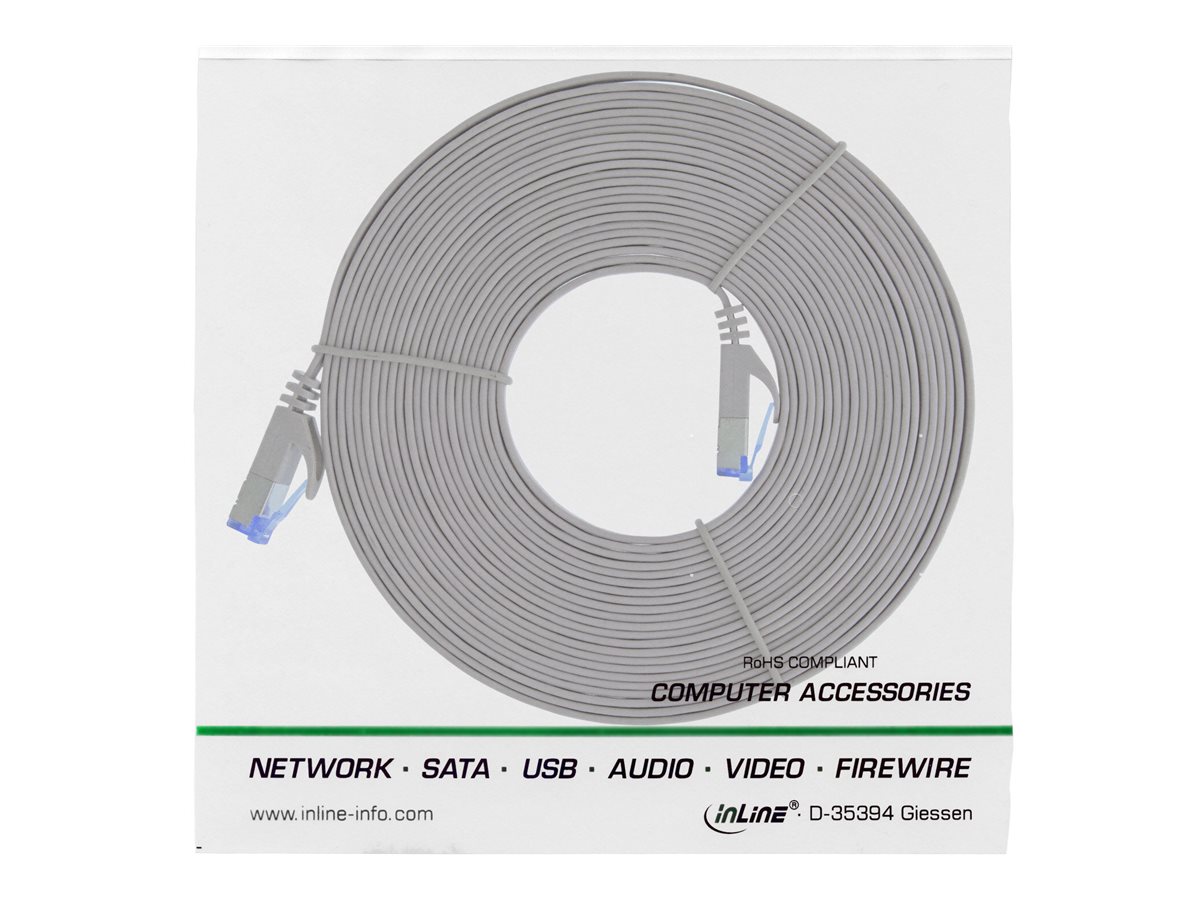 InLine - Patch-Kabel - RJ-45 (M) zu RJ-45 (M) - 5 m - U/FTP, PiMF - CAT 6a - flach, geformt - Grau