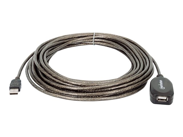 Manhattan USB-A to USB-A Extension Cable, 10m, Male to Female, Active, 480 Mbps (USB 2.0), Daisy-Chainable, Built In Repeater, Hi-Speed USB, Black, Three Year Warranty, Blister - USB-Verlängerungskabel - USB (M) zu USB (W) - USB 2.0 - 10 m - aktiv