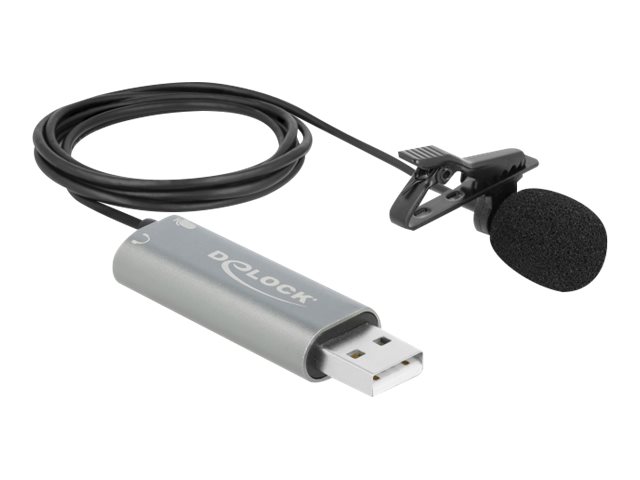 Delock USB Krawatten Lavalier Mikrofon Omnidirektional 24 bit / 192 kHz mit Clip und 3.5 mm Stereoklinken-Kopfhöreranschluss