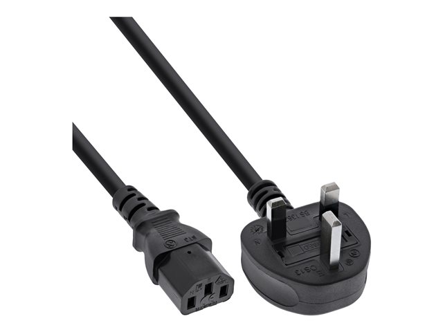 InLine - Stromkabel - BS 1363 (M) zu power IEC 60320 C13 - Wechselstrom 250 V - 13 A - 1.8 m - 90° Stecker - Schwarz - Großbritannien
