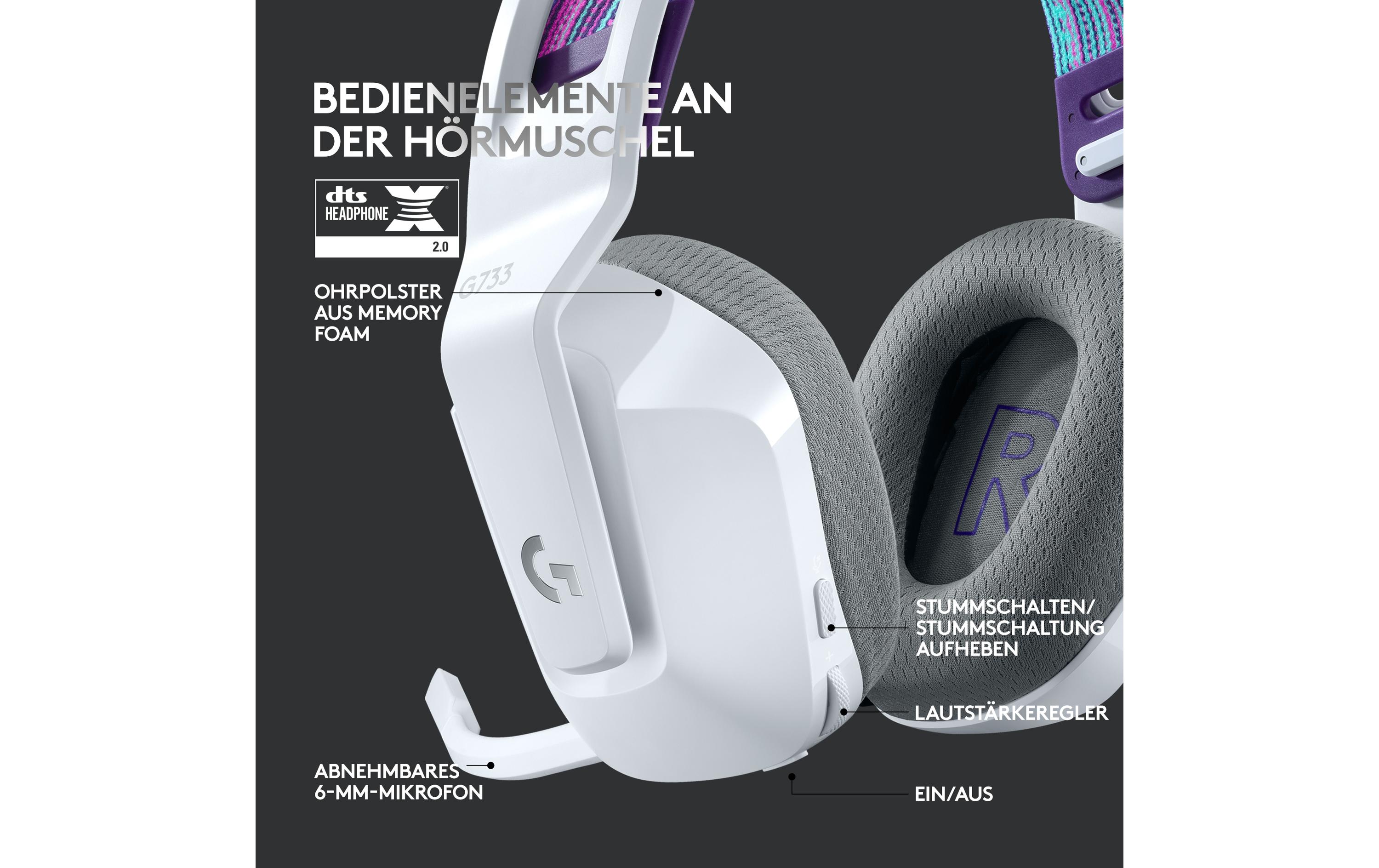 Logitech G G733 LIGHTSPEED Wireless RGB Gaming Headset - Headset - ohrumschließend - 2,4 GHz - kabellos - weiß