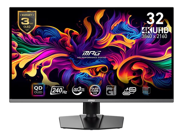 MSI MPG 321URXDE QD-OLED - OLED-Monitor - Gaming - 80 cm (31.5") - 3820 x 2160 4K @ 240 Hz - 1000 cd/m² - 1500000:1 - DisplayHDR 400 True Black - 0.03 ms - 2xHDMI, DisplayPort, USB-C - Schwarz