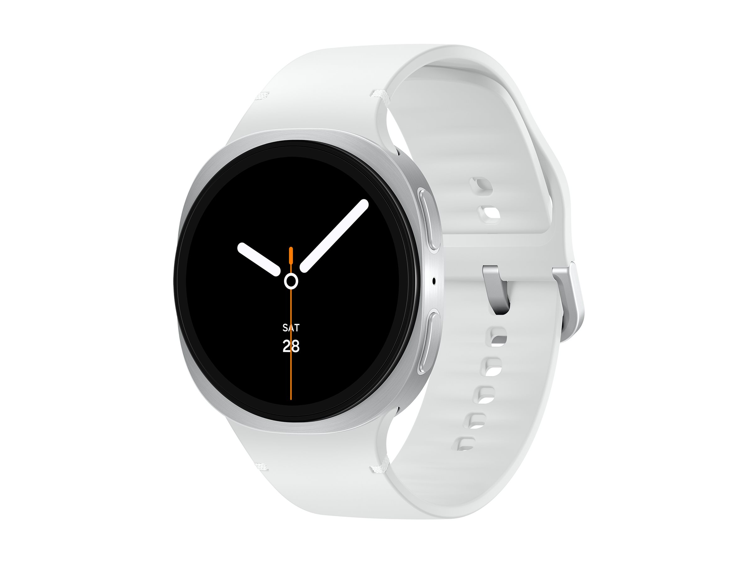 Samsung Galaxy Watch8 - 44 mm - silber - intelligente Uhr mit Sportband - Gummi - weiß - Bandgröße: M/L - Anzeige 3.7 cm (1.47") (SM-L330NZSADBT)