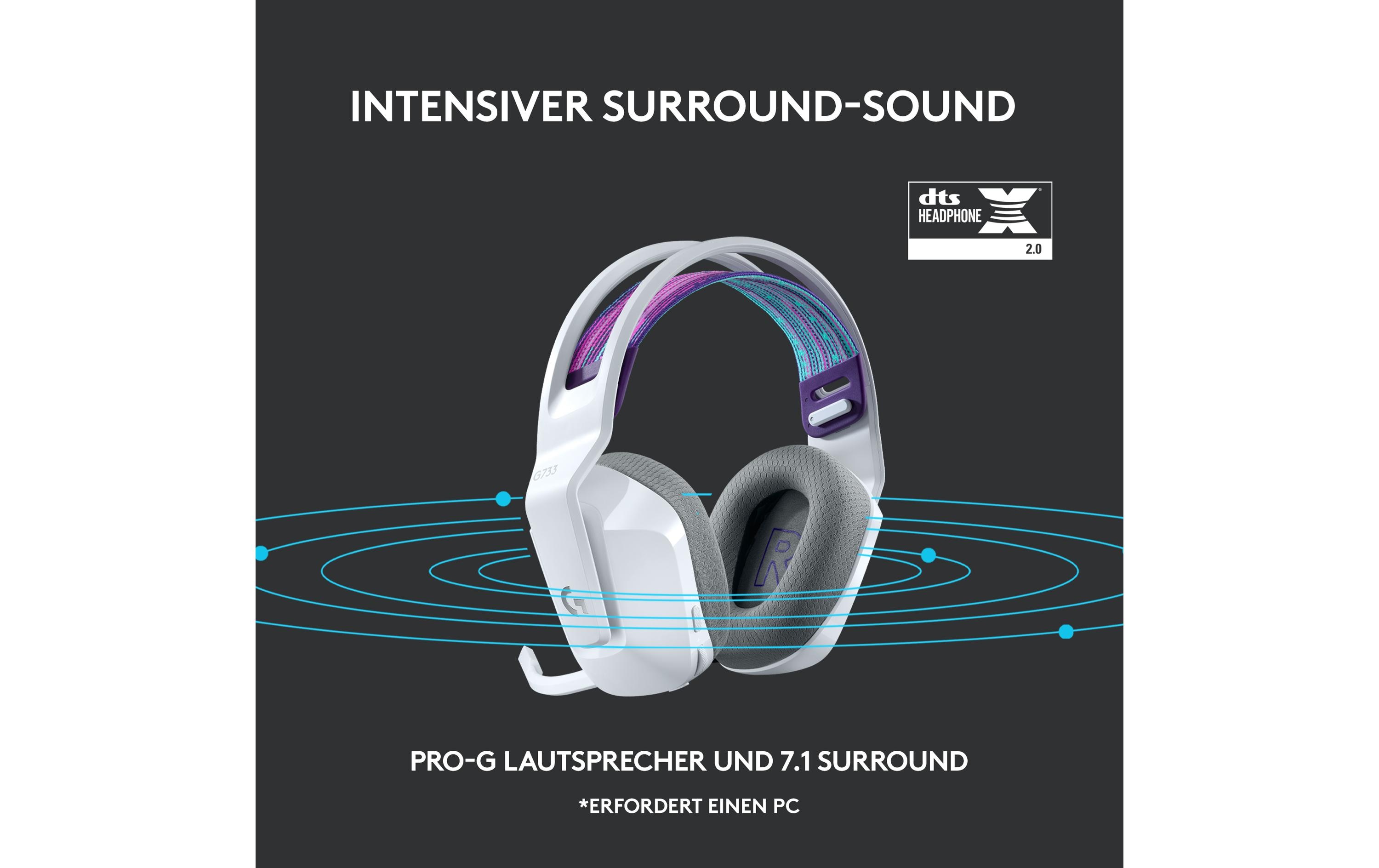 Logitech G G733 LIGHTSPEED Wireless RGB Gaming Headset - Headset - ohrumschließend - 2,4 GHz - kabellos - weiß