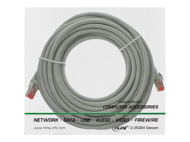 InLine - Patch-Kabel - RJ-45 (M) zu RJ-45 (M) - 20 m - SFTP - CAT 6 - halogenfrei, geformt - Grau