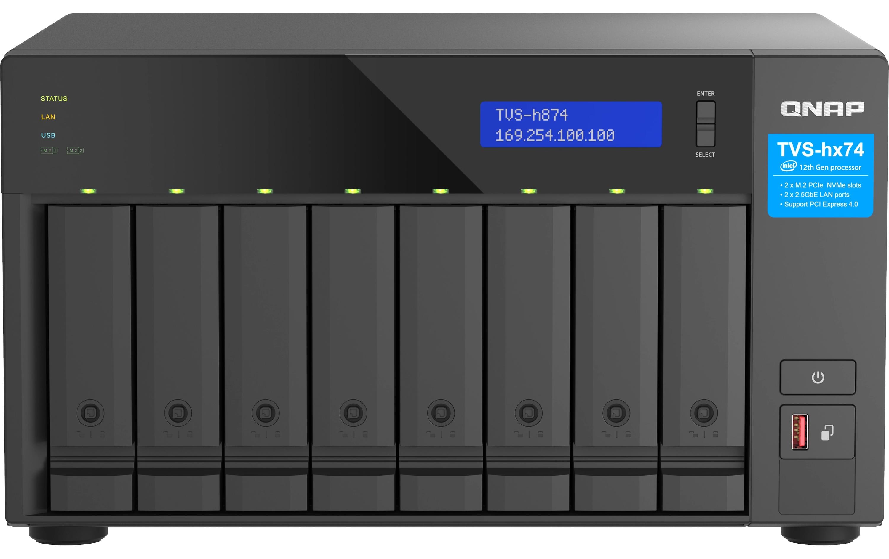 QNAP TVS-H874 - NAS-Server - 8 Schächte - SATA 6Gb/s - RAID 0, 5, 6, 10, 50, 60, RAID TP - RAM 32GB - iSCSI Support (TVS-H874-I5-32G)
