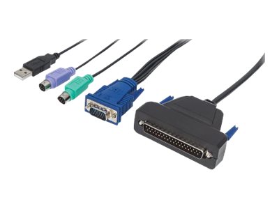 Intellinet 1-Port VGA-Kabel für KVM-Konsole, Zur Verwendung mit Intellinet Rackmount-Konsolen 508032 oder 507981, enthält PS/2-, USB- und VGA-Stecker - Tastatur- / Video- / Maus- (KVM-) Kabel - DB-37 (M) bis USB, PS/2, HD-15 (VGA) (M) - 1.8 m