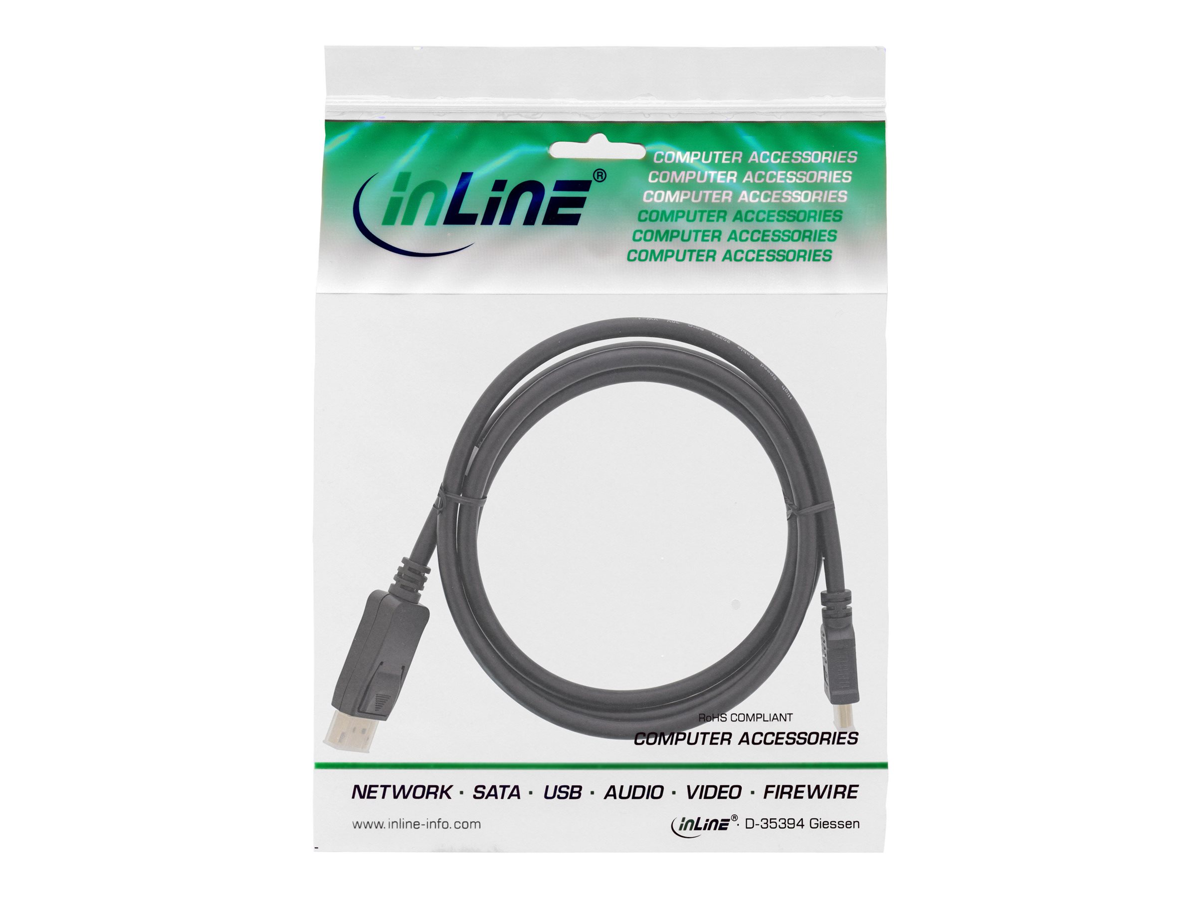 InLine 30er B-Pack DisplayPort / HDMI Konverter Kabel - schwarz - 2m - 2 m - Schwarz