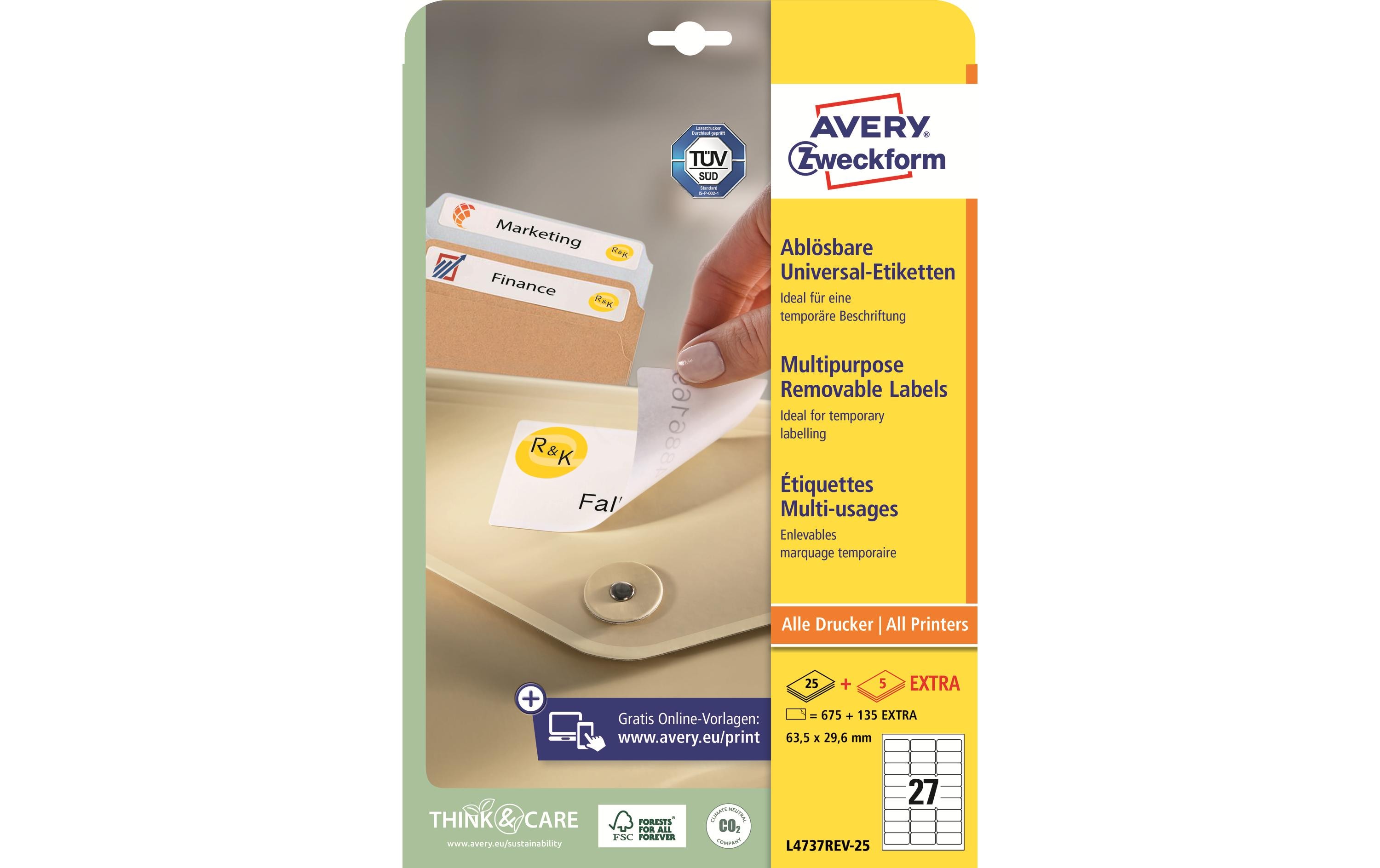 Avery - Etiketten - 675 Etikett(en) - 63.5 x 29.6 mm