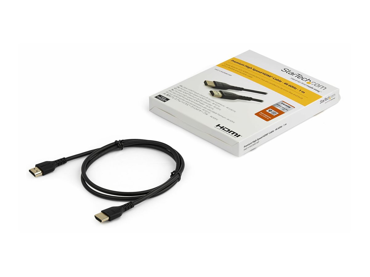 StarTech.com RHDMM1MP HDMI Kabel (1m, HDMI 2.0, 4k 60Hz, premium High Speed HDMI Kabel mit Ethernet, für Monitore oder TVs) - Premium Highspeed - HDMI-Kabel mit Ethernet - HDMI männlich zu HDMI männlich - 1 m - Schwarz - für P/N: TB3DKM2HDL