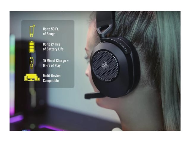 CORSAIR Gaming HS65 WIRELESS - Headset - ohrumschließend - Bluetooth / 2,4 GHz Funkfrequenz - kabellos - Kohle