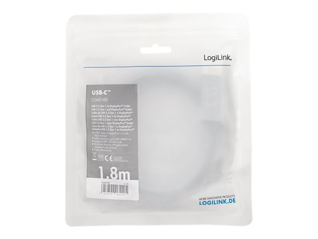 LogiLink - USB-/DisplayPort-Kabel - 24 pin USB-C (M) zu DisplayPort (M) - USB 3.2 Gen 1 / DisplayPort 1.2 / Thunderbolt 3 - 1.8 m - unterstützt 4K 60 Hz (3840 x 2160) - Schwarz