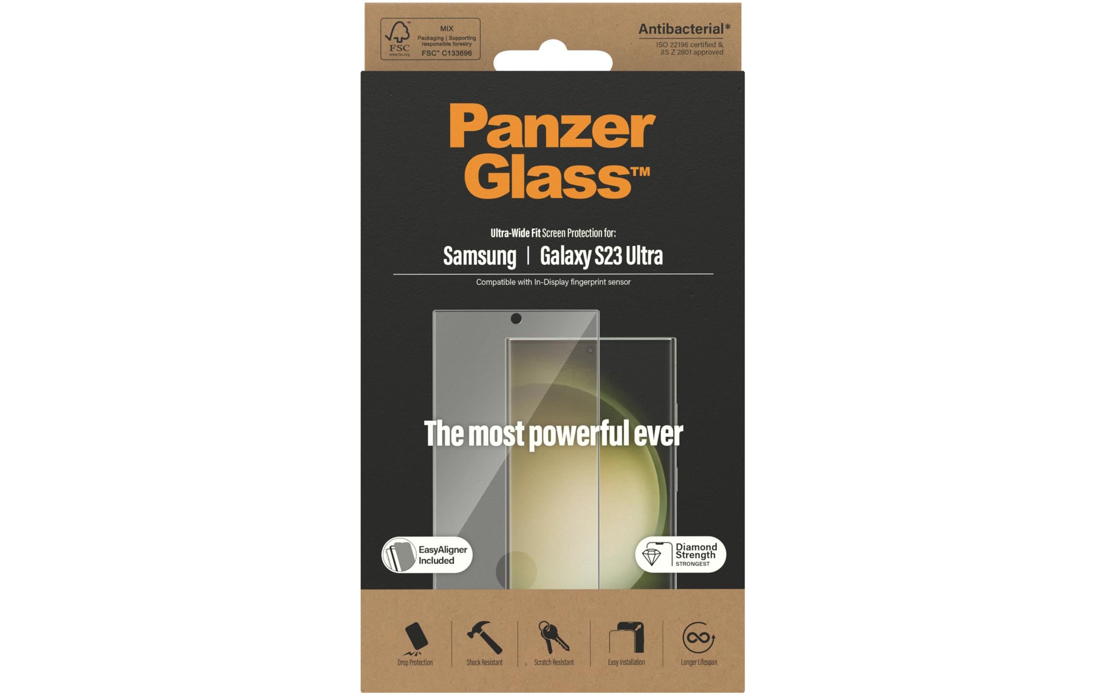 PanzerGlass - Bildschirmschutz für Handy - ultrabreite Passform - Glas - Rahmenfarbe schwarz - für Samsung Galaxy S23 Ultra