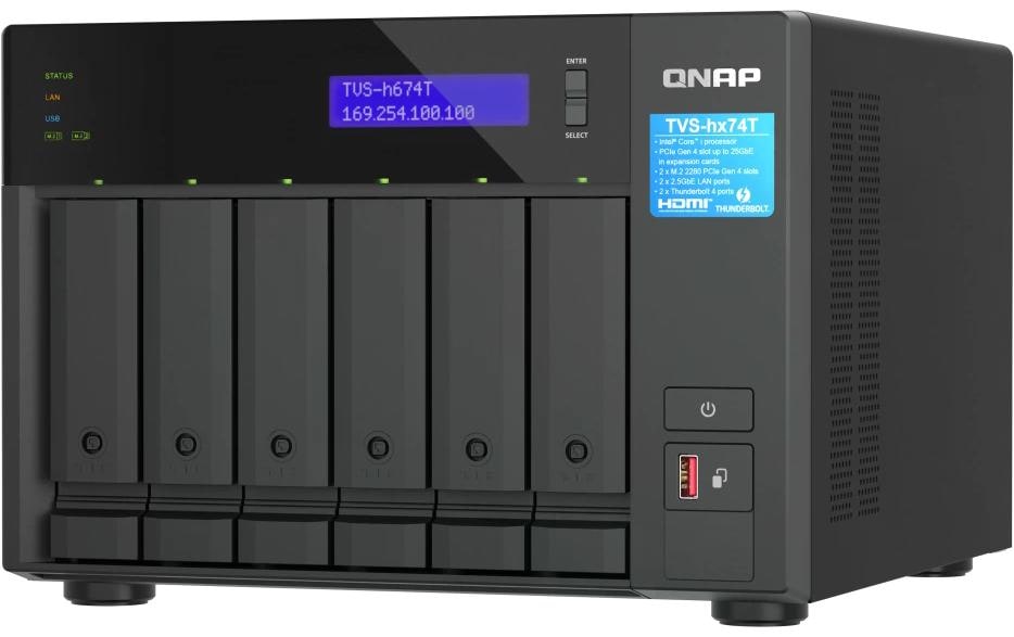QNAP TVS-H674T - NAS-Server - 6 Schächte - SATA 6Gb/s - RAID 0, 1, 5, 6, 10, JBOD, 50 - RAM 32 GB - 2.5 Gigabit Ethernet - iSCSI Support