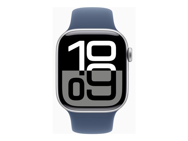 Apple Watch Series 10 GPS 42mm Silver Aluminium Case mit Denim Sport Band - S/M (MWWA3QF/A)