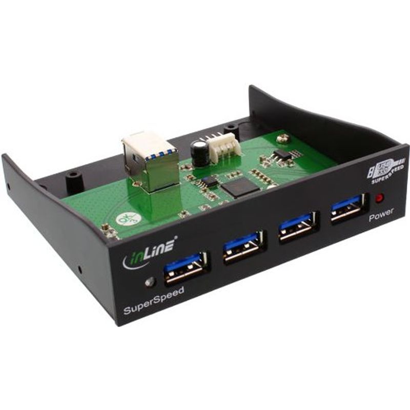 InLine® USB 3.0 Hub, 4-fach für den 8,89cm (3,5") Schacht, schwarz