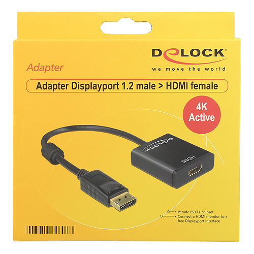 Delock Adapter Displayport 1.2 male > HDMI female 4K Active - Videokonverter - Parade PS171 - Schwarz