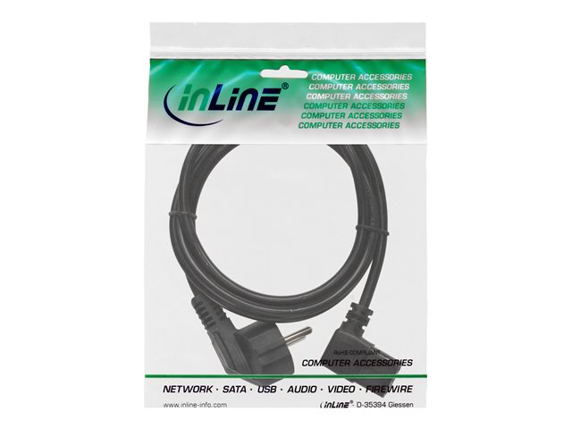 InLine - Stromkabel - CEE 7/7 (S) gewinkelt bis IEC 60320 C13 rechtwinklig - 5 m - Schwarz