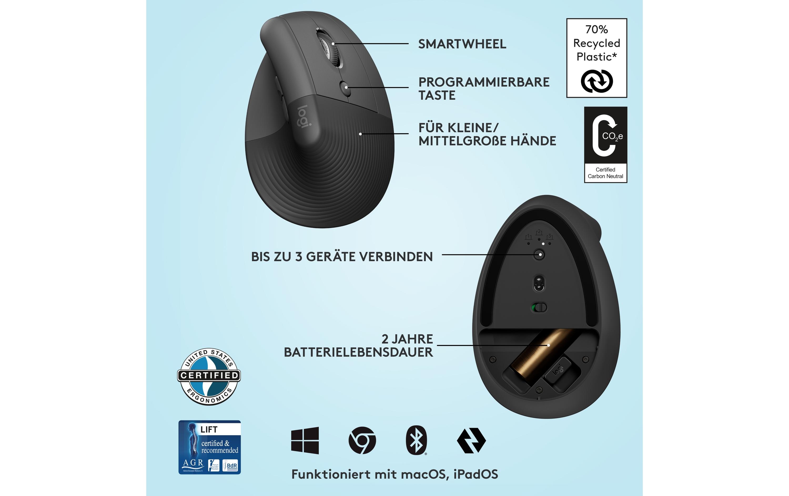 Logitech Ergonomische Maus Lift Graphite