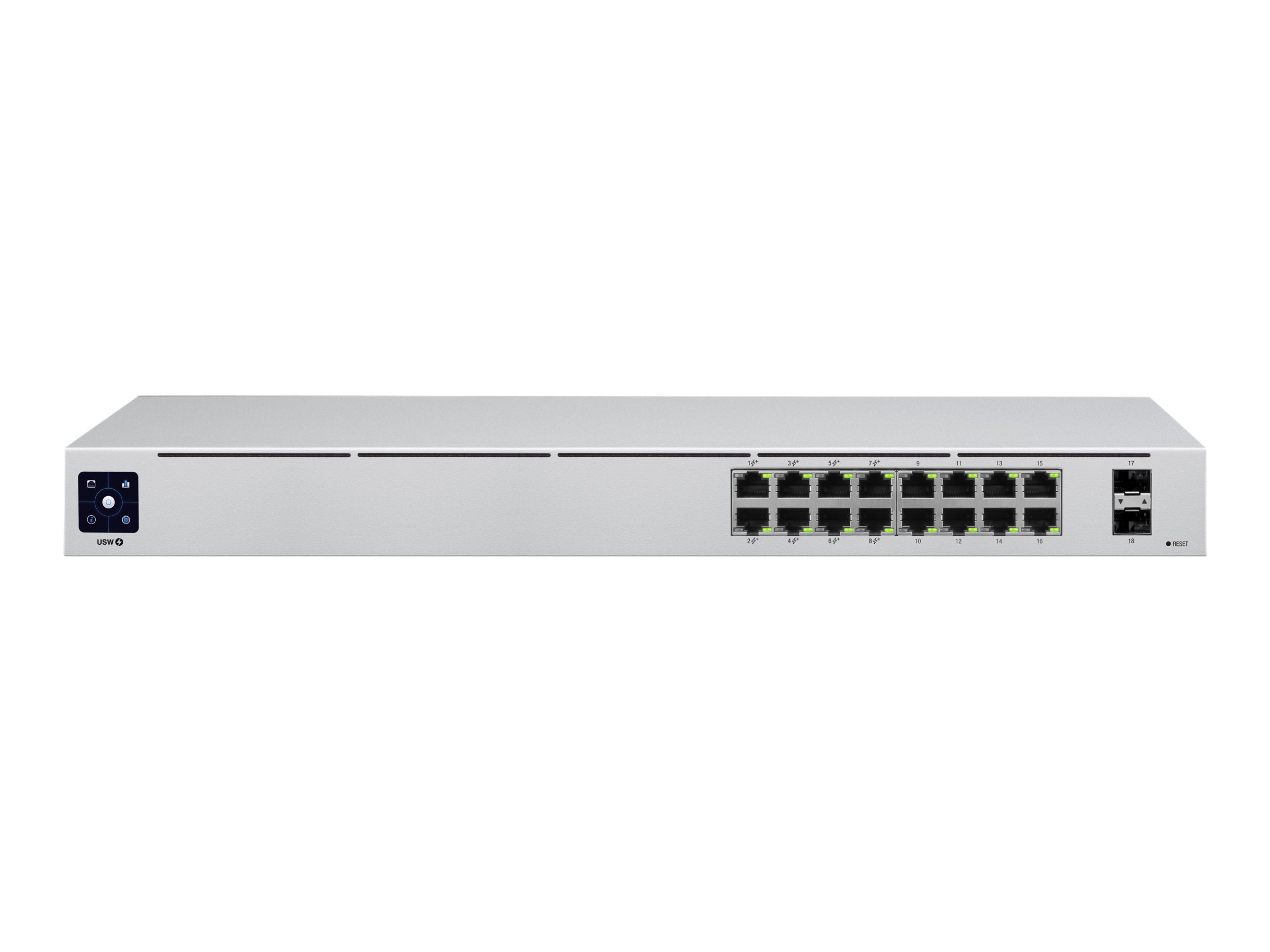 Ubiquiti UniFiSwitch 16 Rackmount Gigabit Managed Switch, 16x RJ-45, 2x SFP, PoE+, Gen2 (USW-16-POE)