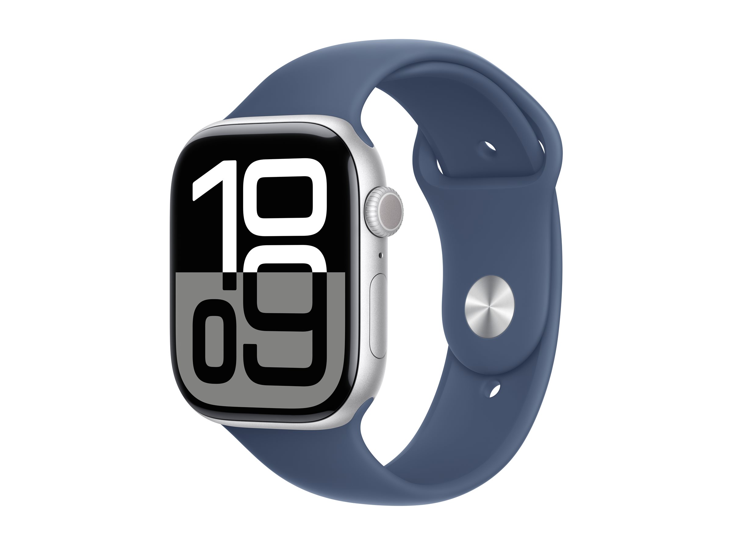 Apple Watch Series 10 GPS 46mm Silver Aluminium Case mit Denim Sport Band - S/M (MWWL3QF/A)