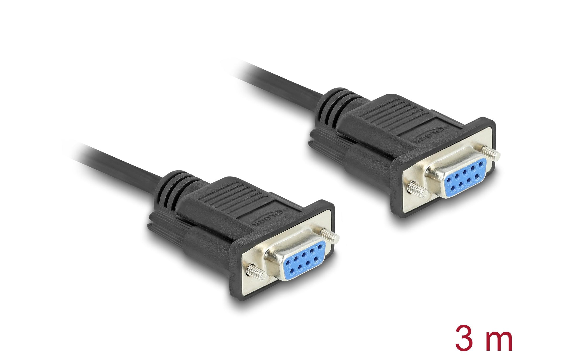 Delock - Serielles RS-232-Kabel - DB-9 (W) schraubbar zu DB-9 (W) schraubbar - 3 m - 5 mm - Schwarz