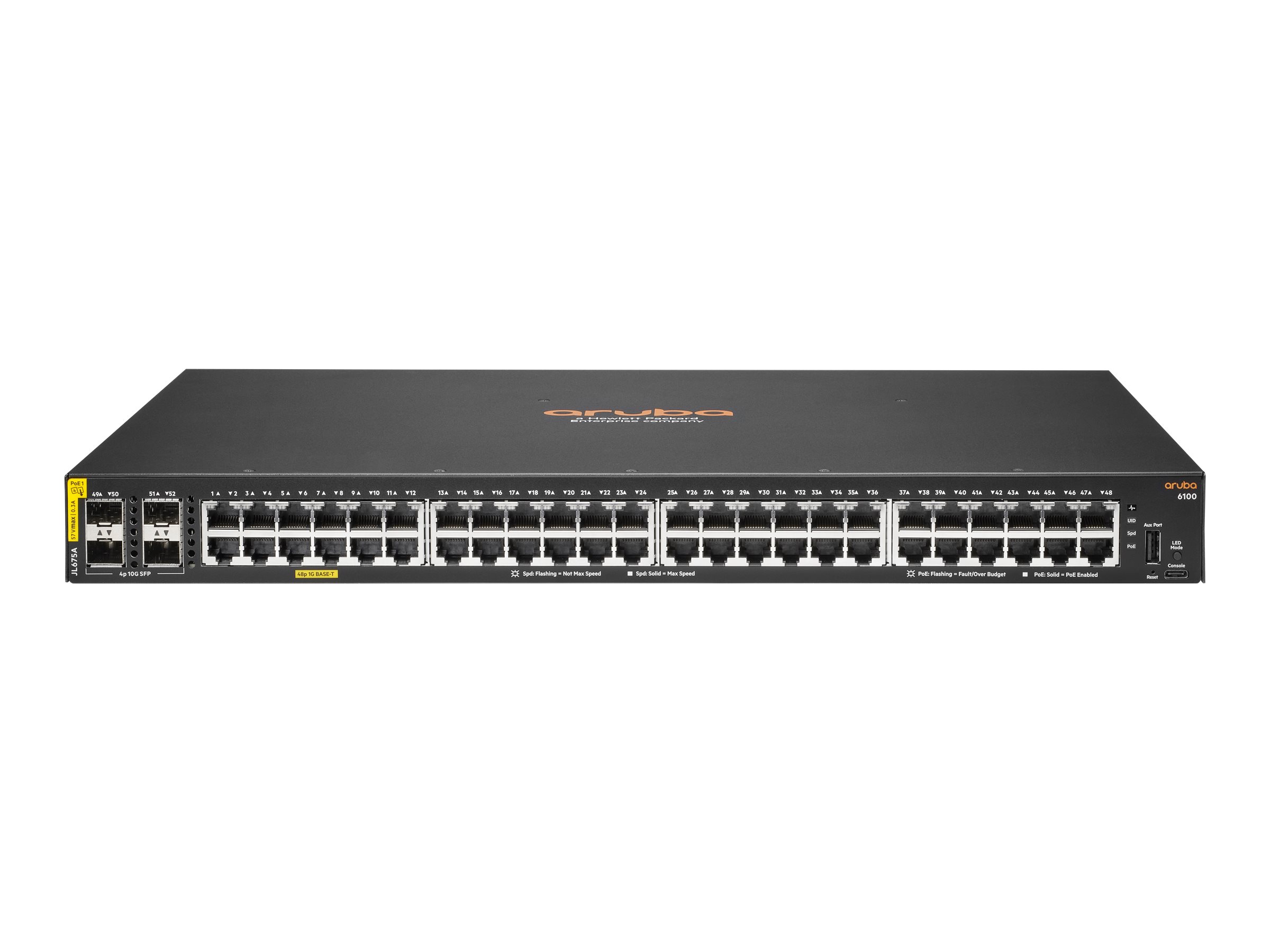 HPE Aruba Networking 6100 48G Class4 PoE 4SFP+ 370W Switch - Switch - 52 Anschlüsse - managed - an Rack montierbar
