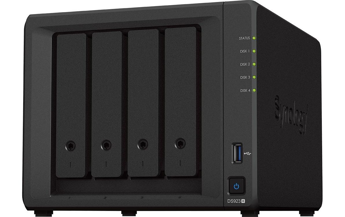 Synology Disk Station DS923+ - NAS-Server - 4 Schächte - SATA 6Gb/s / eSATA - RAID 0, 1, 5, 6, 10, JBOD - RAM 4GB - Gigabit Ethernet - iSCSI Support (DS923+)