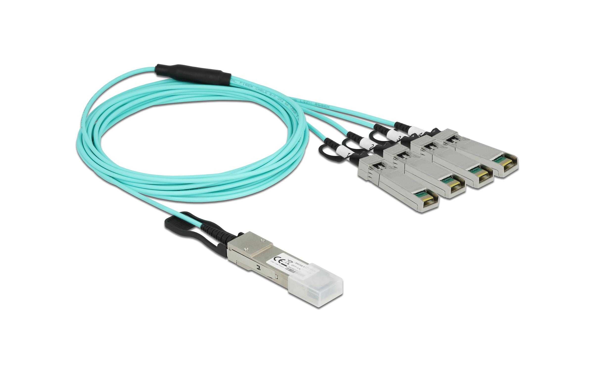 Delock - Ethernet 40 GBase-AOC-Kabel - QSFP+ (M) zu SFP+ (M) - 3 m - 3 mm - SFF-8436 - Active Optical Cable (AOC) - Aquamarin