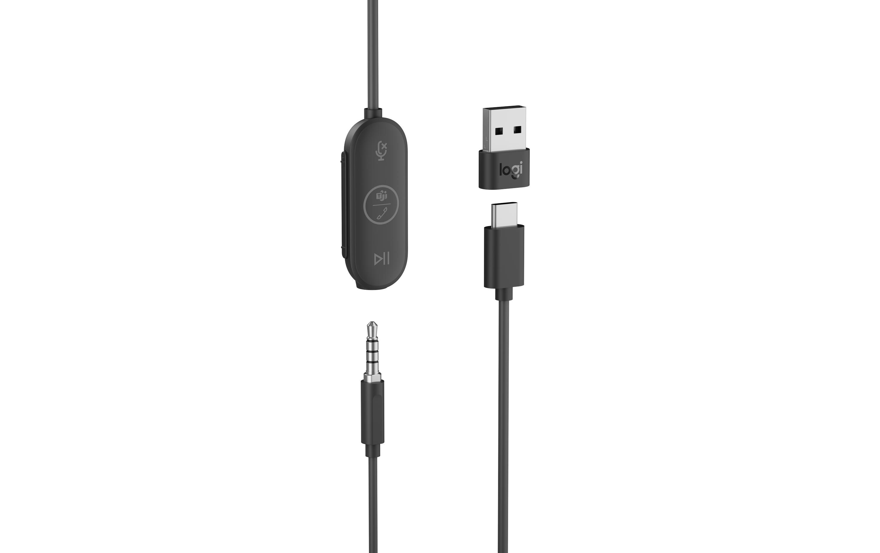 Logitech Zone Wired Earbuds - Headset - im Ohr - kabelgebunden - 3,5 mm Stecker - Geräuschisolierung - Graphite - Zertifiziert für Microsoft Teams