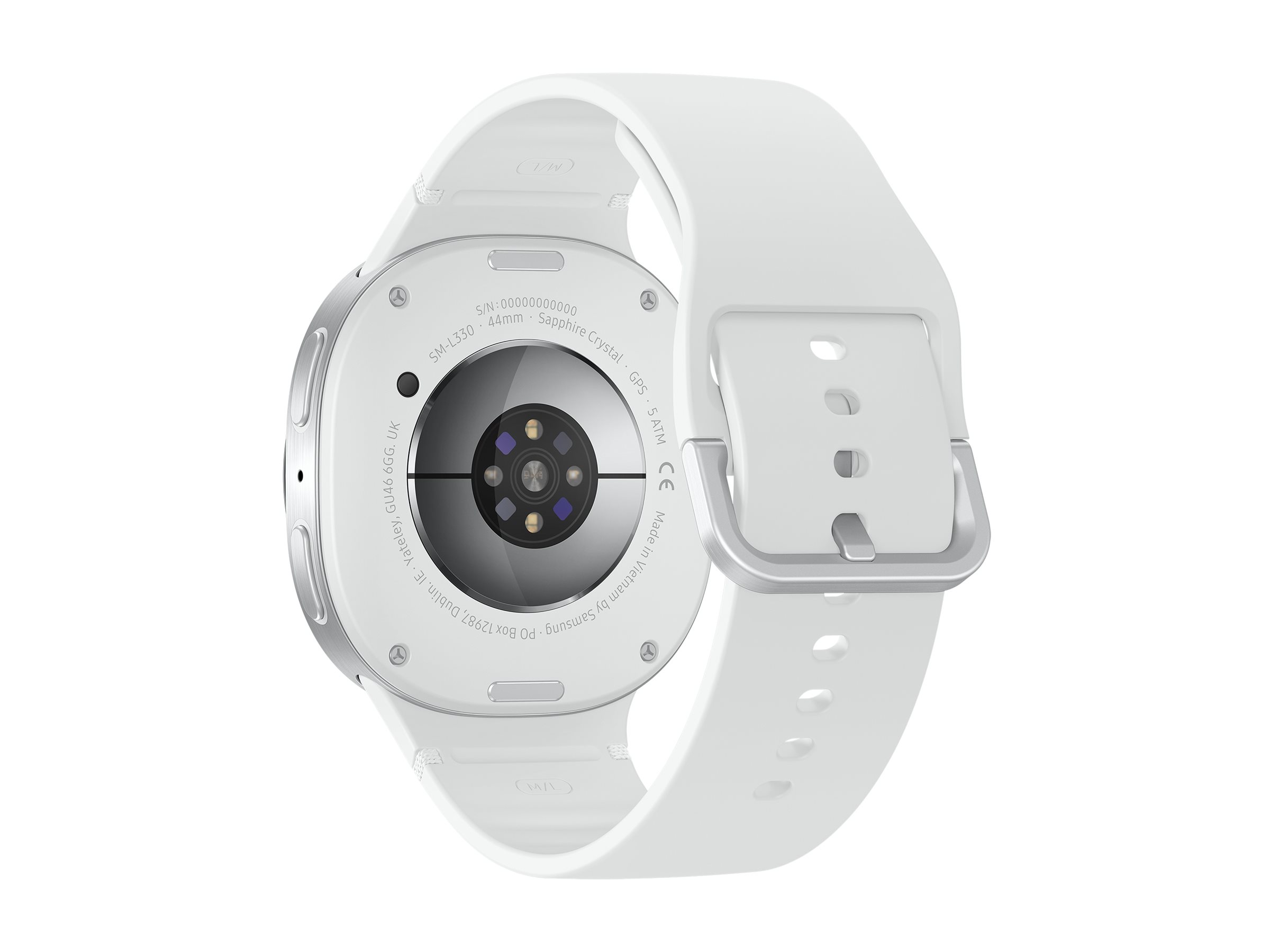 Samsung Galaxy Watch8 - 44 mm - silber - intelligente Uhr mit Sportband - Gummi - weiß - Bandgröße: M/L - Anzeige 3.7 cm (1.47") (SM-L330NZSADBT)