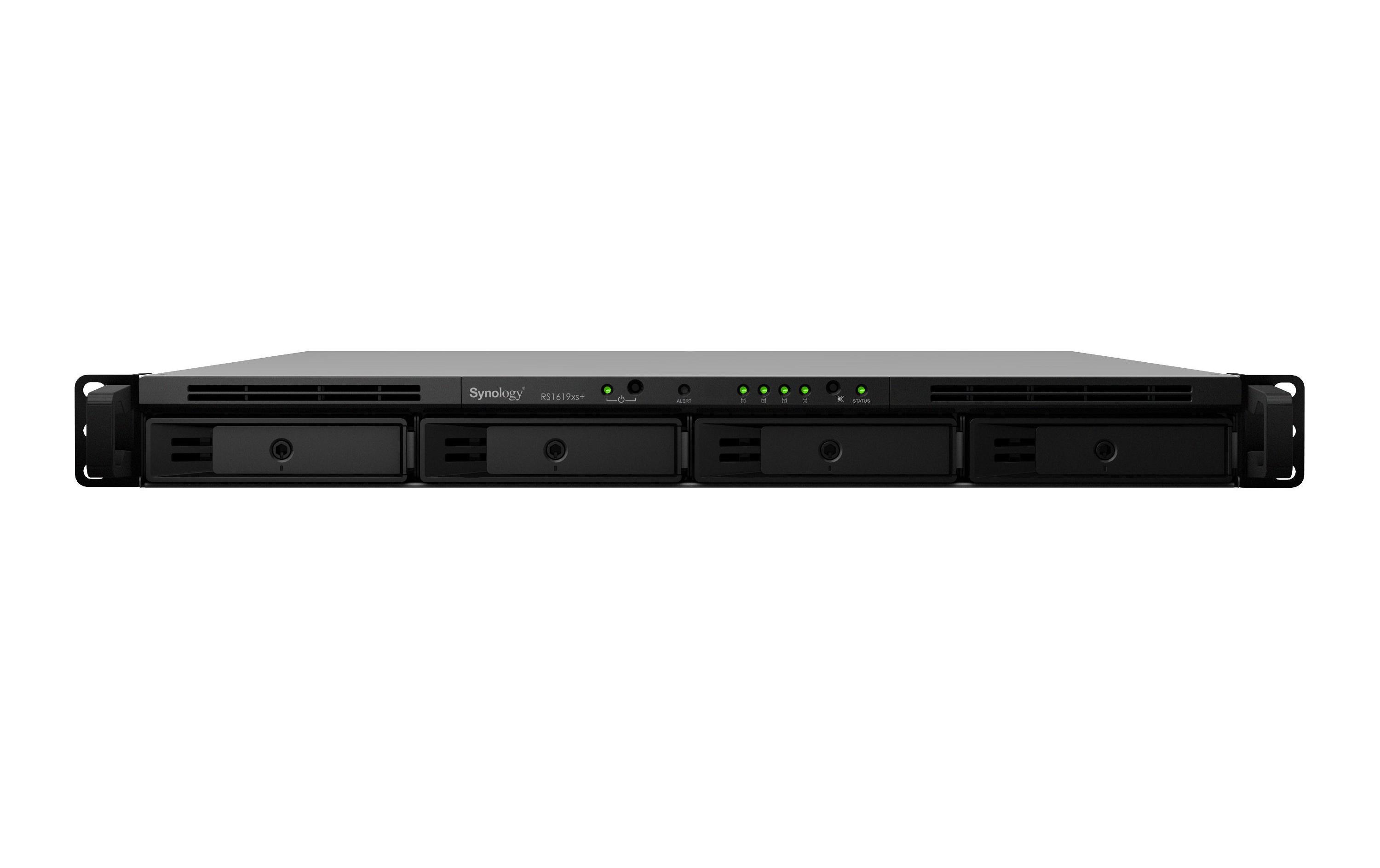 Synology RackStation RS1619xs+ - NAS-Server - 4 Schächte - Rack - einbaufähig - SATA 6Gb/s - RAID 0, 1, 5, 6, 10, JBOD, RAID F1 - RAM 8 GB - Gigabit Ethernet - iSCSI - 1U