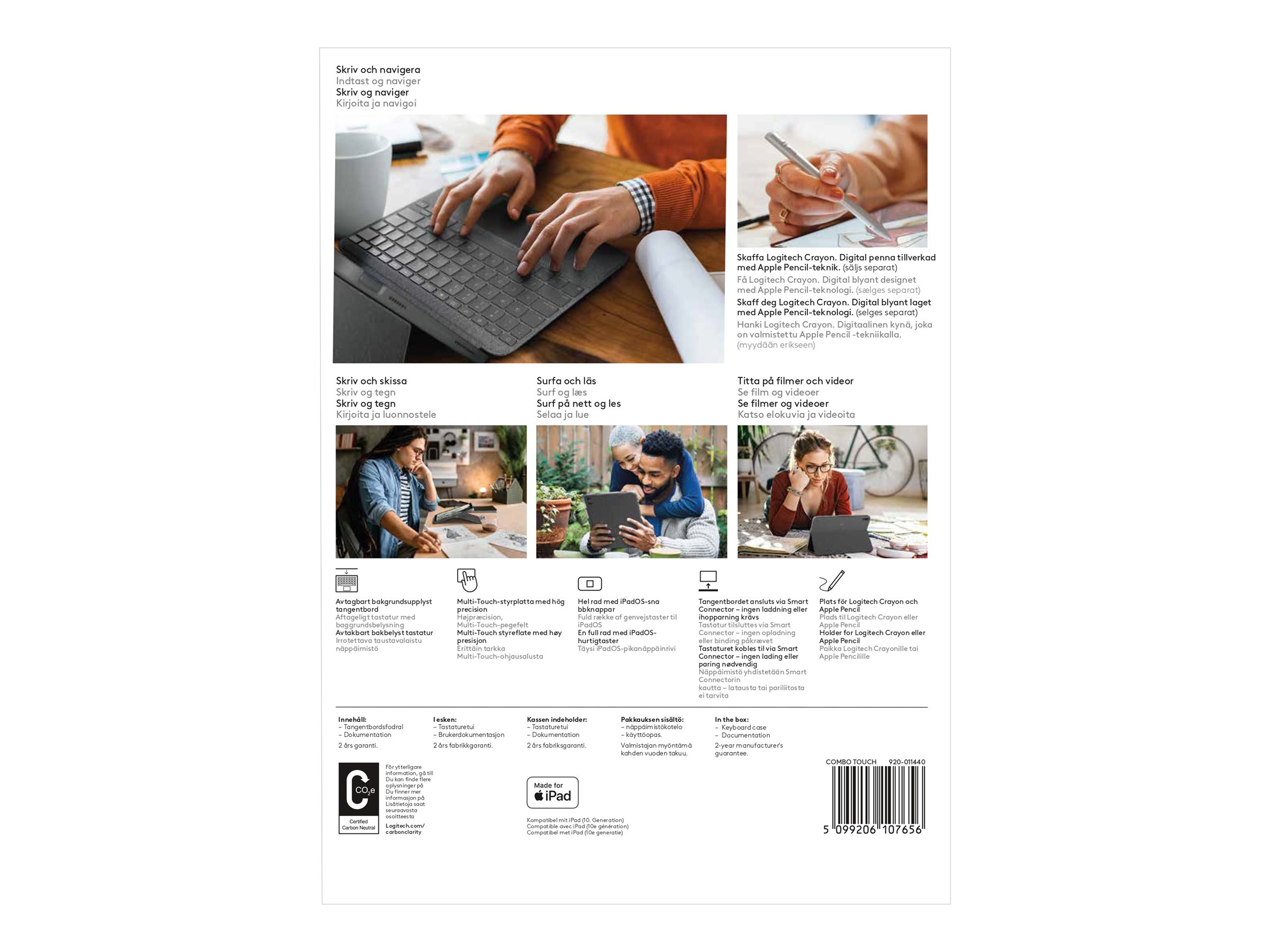 Logitech Combo Touch Detachable Keyboard Case for iPad (10th gen) - Tastatur und Foliohülle - mit Trackpad - QWERTY - US International - Oxford Gray Eingabegerät